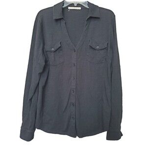 Peruvian Connection Black 100% Cotton Slub Knit Button-Up Shirt Size Large